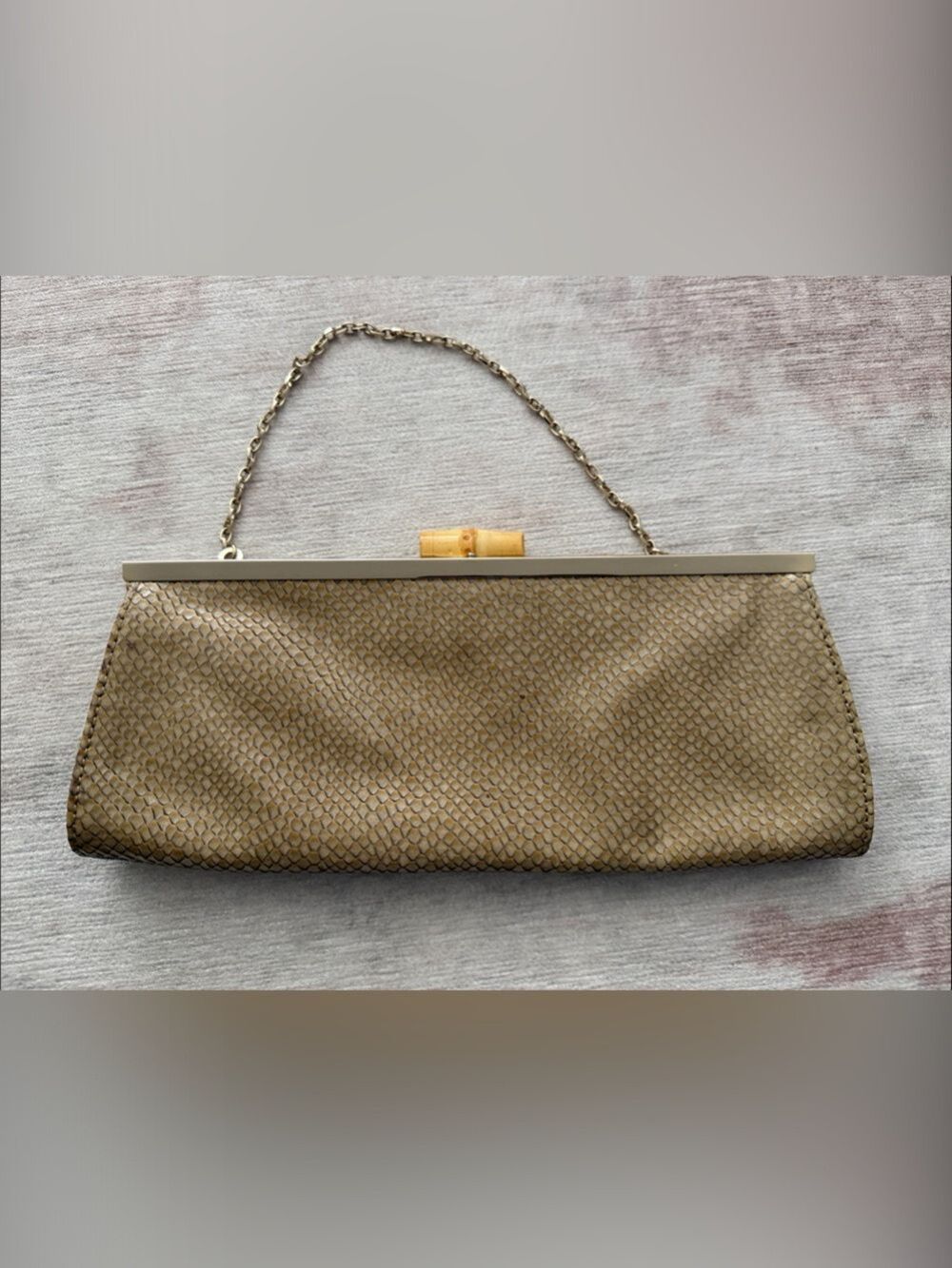 Ann Taylor Loft Gold Snakeskin Textured Clutch Chain Strap